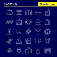 los iconos dibujados a mano de vacaciones establecidos para infografías kit uxui móvil y diseño de impresión incluyen picnic vacaciones de verano edificio vacaciones ciudad bandera tablero conjunto de iconos vector