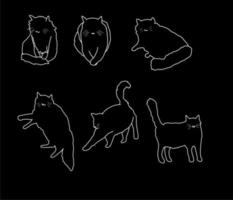 set of furry black cats vector