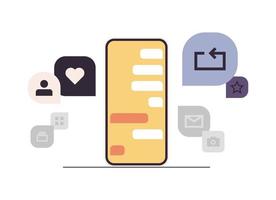 Smartphone with social media icons and variety simple app icons internet network community concept horizontal flat vector illustration.