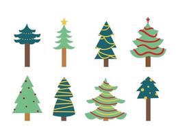 Set of decorated Christmas trees. Beautiful design elements in flat style. vector