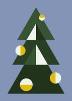 Postcard with geometric Christmas tree. Poster design in abstract style. vector