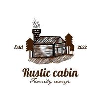 Premium wooden cabin and pine forest design logo on vintage white background vector