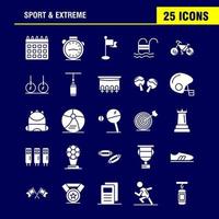 iconos deportivos y de glifos sólidos extremos establecidos para infografías kit uxui móvil y diseño de impresión incluyen calendario día hora fecha hora reloj reloj temporizador conjunto de iconos vector