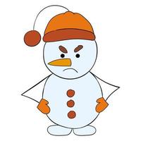 Cute cartoon angry snowman. Vector illustration.