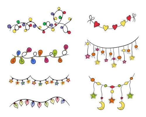 A set of colorful festive garlands , vector illustration doodle.