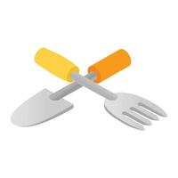 Garden spade and fork icon isometric vector