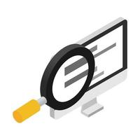 Computer monitor and magnifying glass vector