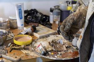 studio or work space of a hispanic woman artist, oil painting, mexico photo