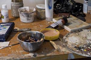 studio or work space of a hispanic woman artist, oil painting, mexico photo