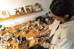 studio or work space of a hispanic woman artist, oil painting, mexico photo