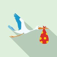 Flying stork with a bundle flat icon vector