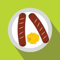 Sausages on a plate flat icon vector