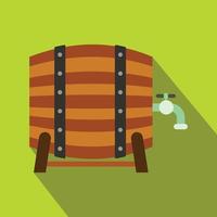 Wooden barrel of beer with a tap flat icon vector