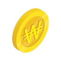 Gold coin with won sign icon, isometric 3d style vector