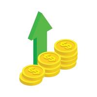 Stack of coin with green arrow icon vector