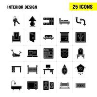 Interior Design Solid Glyph Icons Set For Infographics Mobile UXUI Kit And Print Design Include Carpet Furniture Household Window Home House Door Entrance Eps 10 Vector