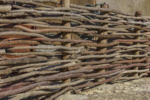 Handmade wicker fence. close photo