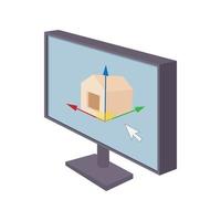 Computer monitor with architecture program icon vector