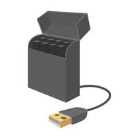 E-cigarettes in the box with usb charging icon vector