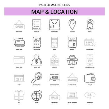 Map and Location Line Icon Set 25 Dashed Outline Style vector