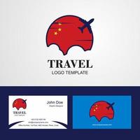 logotipo de la bandera china de viaje y diseño de tarjeta de visita vector