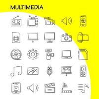 icono multimedia dibujado a mano para impresión web y kit de uxui móvil, como herramienta de configuración de mantenimiento de engranajes, altavoz, hardware de computadora, paquete de pictogramas vector