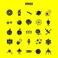 conjunto de iconos de glifo sólido espacial para infografías kit uxui móvil y diseño de impresión incluyen cohete transporte espacial luna planeta espacio nave espacial telescopio conjunto de iconos vector