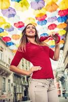 Cute Girl In The Umbrella Street photo