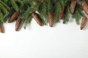Holidays greeting card or banner composition with pine tree branches. Merry Christmas background and Happy New Year 2023. photo