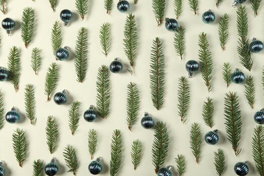 Holidays greeting card or banner composition with pine tree branches. Merry Christmas background and Happy New Year 2023. photo