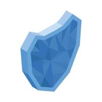 Blue glass shield icon, isometric 3d style vector