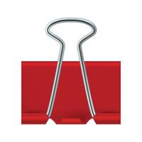 Red binder clip icon, realistic style vector