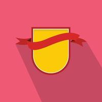 Yellow shield with red ribbon icon, flat style vector