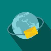 Blue Earth with envelope icon, flat style vector