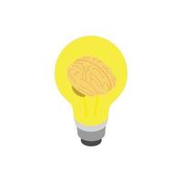 Light bulb brain icon, isometric 3d style vector