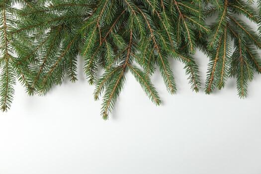 Holidays greeting card or banner composition with pine tree branches. Merry Christmas background and Happy New Year 2023. photo