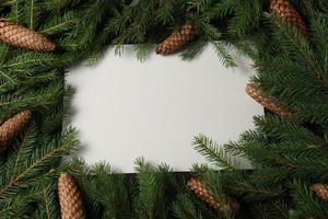 Holidays greeting card or banner composition with pine tree branches. Merry Christmas background and Happy New Year 2023. photo