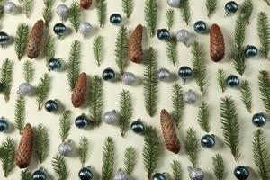 Holidays greeting card or banner composition with pine tree branches. Merry Christmas background and Happy New Year 2023. photo