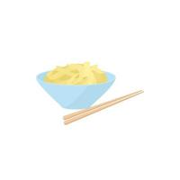 Bowl of rice with chopsticks icon, cartoon style vector