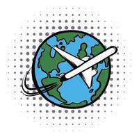 Traveling by a plane comics icon vector