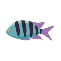 Striped tropical fish icon, cartoon style vector