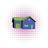 Cottage with a garage icon, comics style vector