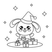 christmas coloring page rabbit with gifts vector