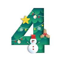 4 numérico número alfabeto cuco feliz navidad concepto muñeco de nieve estrella muérdago árbol de navidad carácteres fuente carta navidad elemento dibujos animados verde 3d papel capa recortables tarjeta vector ilustración