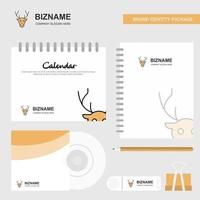 Reindeer Logo Calendar Template CD Cover Diary and USB Brand Stationary Package Design Vector Template