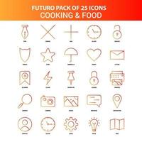 naranja futuro 25 conjunto de iconos de cocina y comida vector