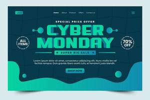 Cyber Monday landing page design template is easy to customize vector