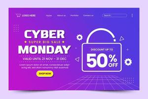 Cyber Monday landing page design template is easy to customize vector