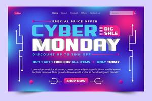 Cyber Monday landing page design template is easy to customize vector