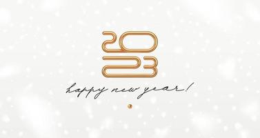 2023 new year golden logo with calligraphic holiday greeting on a white background with snowflakes. Design for greeting card, invitation, calendar, etc. vector